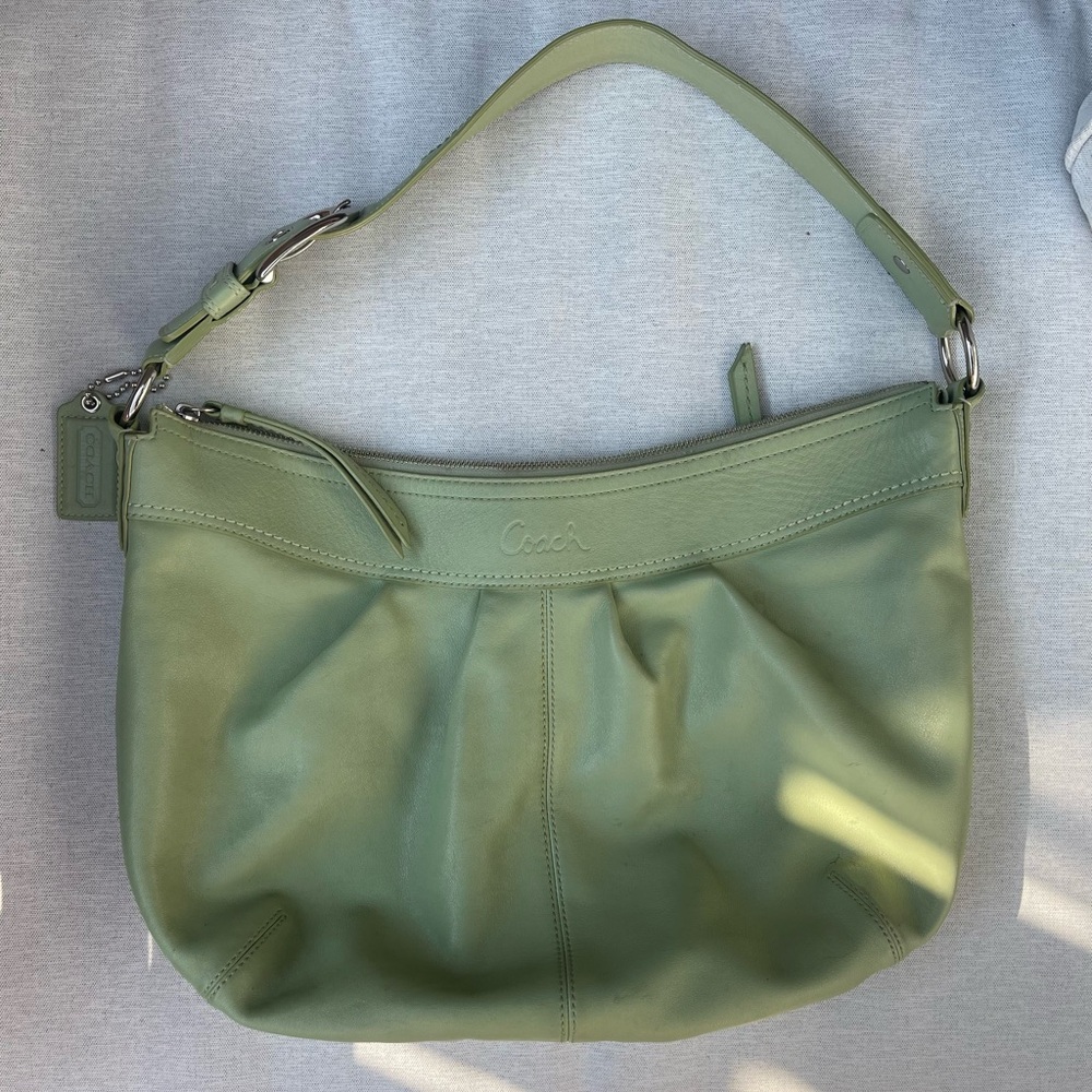 Coach Y2K Sage Green Pleated Leather Hobo Shoulder Bag